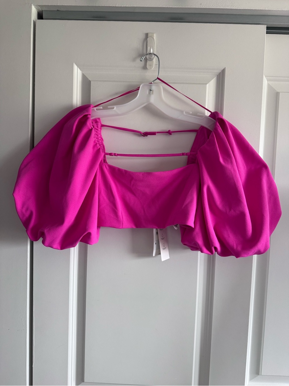Zara Hot Pink Puff-Sleeve Crop Top - Picture 2 of 8